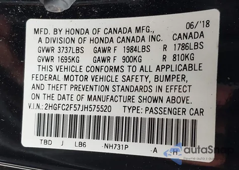 2018 Honda Civic Lx from USA, damaged, VIN 2HGFC2F57JH575520